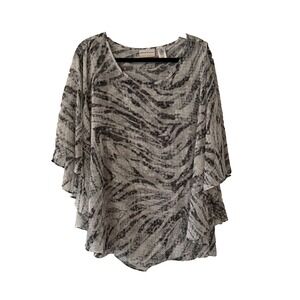 Alfred Dunner Woman Grey Zebra Snakeskin Print Poncho Blouse Plus Size 24W